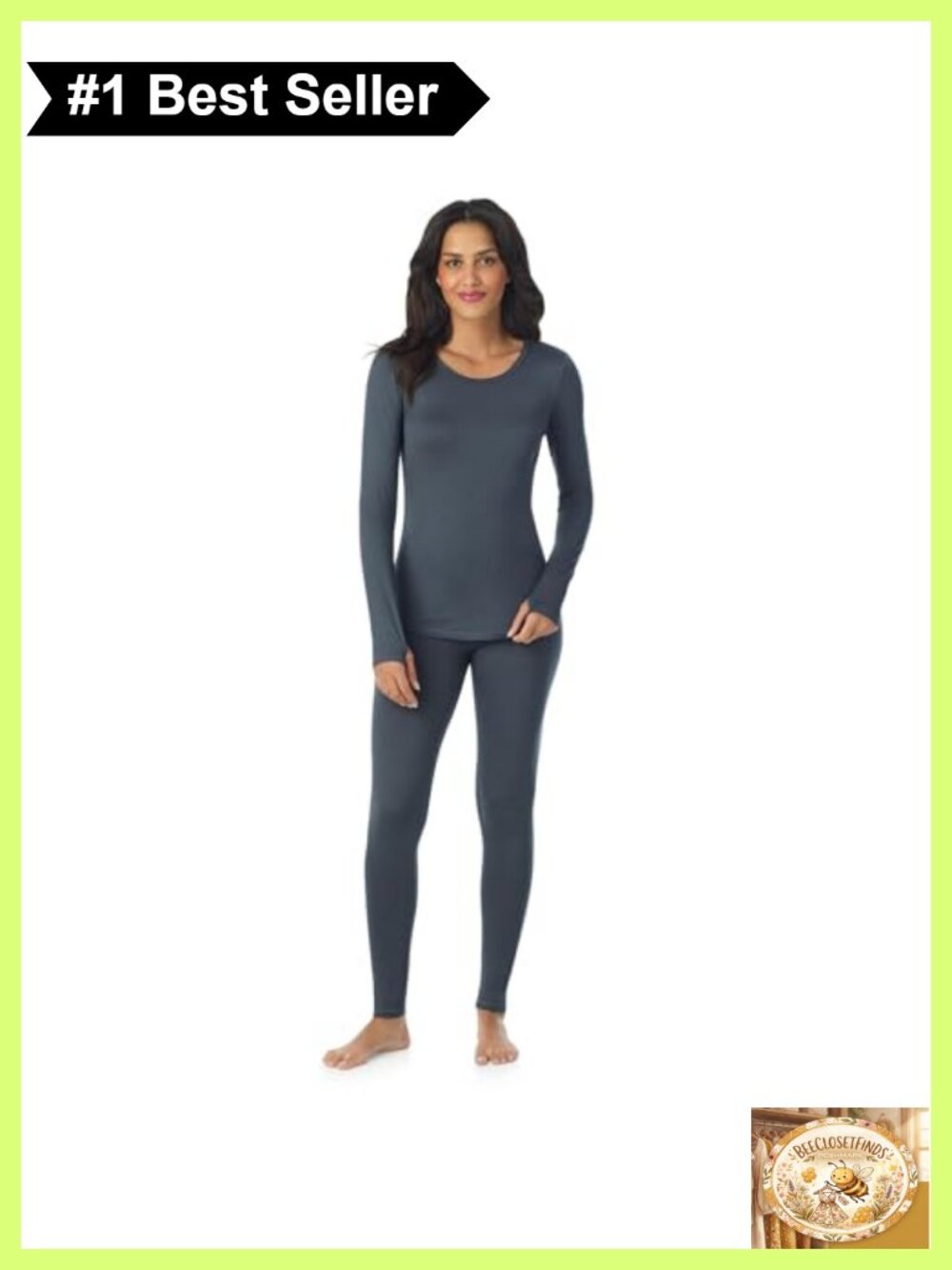 Lightweight 2 Piece Long Sleeve Base Layer Set Thumbholes Leggings Active